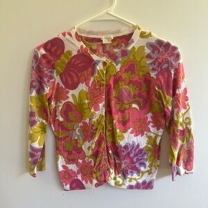Crewcuts Floral Cardigan with Pink and Green Accents
